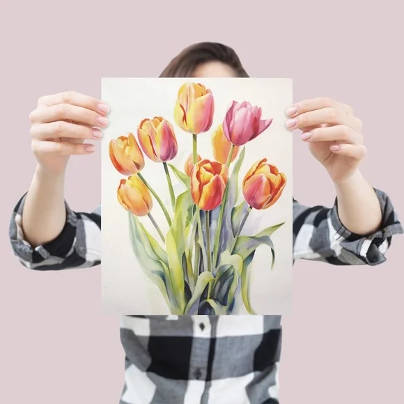 Watercolor Tulips Wall Art Illustration Print Poster Unframed - Picture 4 of 5